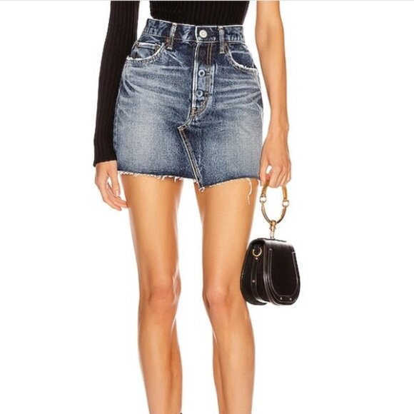 Moussy Vintage Centralia Mini Jean Skirt Size 27 Denim Button Fly Frayed Hem - Picture 1 of 13